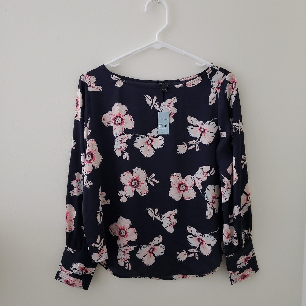 NWT Ann Taylor Navy Floral Long sleeve shirt